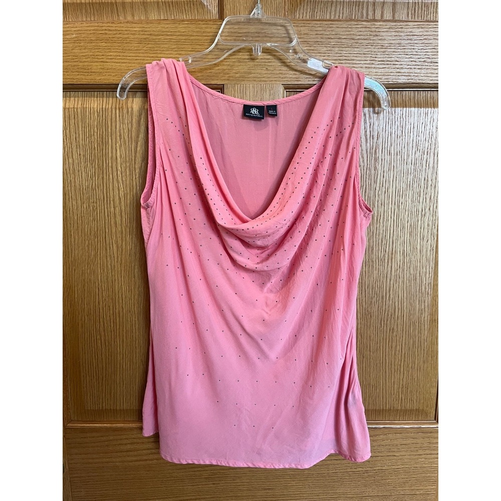 Rock & Republic Blouse Top Womens L Peach Studded Festical Y2K Tank Cowl Neck